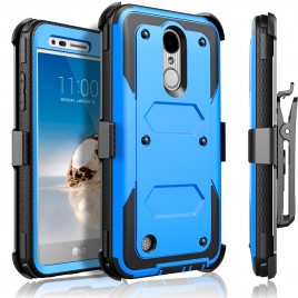 LG K20 Plus Case, LG K20 V Case, LG V5 Case, LG K10 2017 Case, Circlemalls [SUPER GUARD] Dual Layer Hybrid Protective Cover With [Built-in Screen Protector] Holster Belt Clip + Touch Screen Pen (Blue)